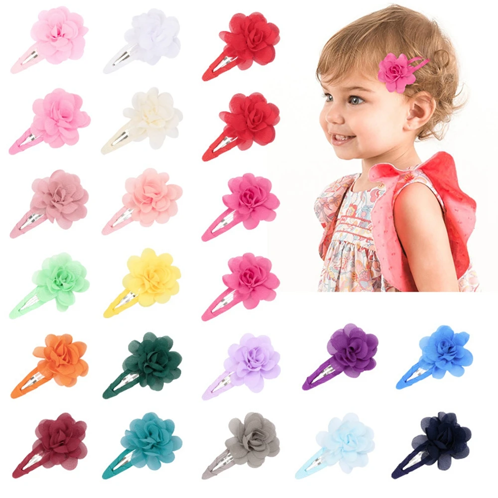 Fashion 10pcs/lot 5cm Chiffon Flower Hair Clips Girls Baby Kids Hairpins Cute Newborn Infant Hairgirps Birthday Gift Photo Props