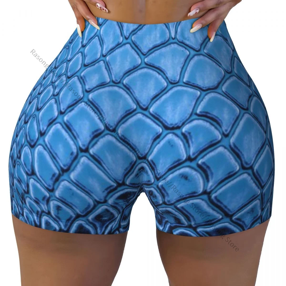 Spandex Yoga Shorts for Women Exotic Snake Skin Pattern Workout Booty Shorts