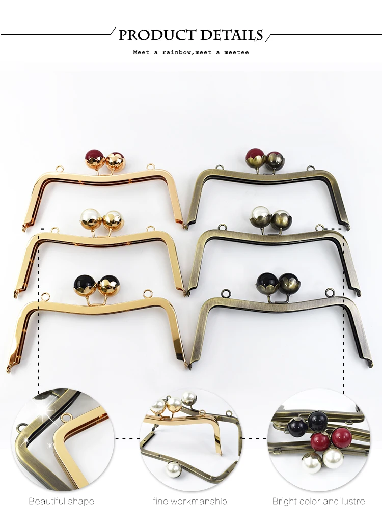 1/2Pcs 20cm Pearl Head Metal Purse Frame Bag Handle Kiss Clasp for Women HandBag Wallet Sewing Brackets DIY Bags Accessories