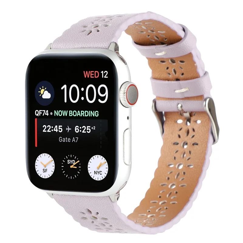 Soft Breathable Plum Flower Cute Genuine Leather Watch Strap for Apple Watch Series 7/6/5/4/se/3/2/1 apple watch case