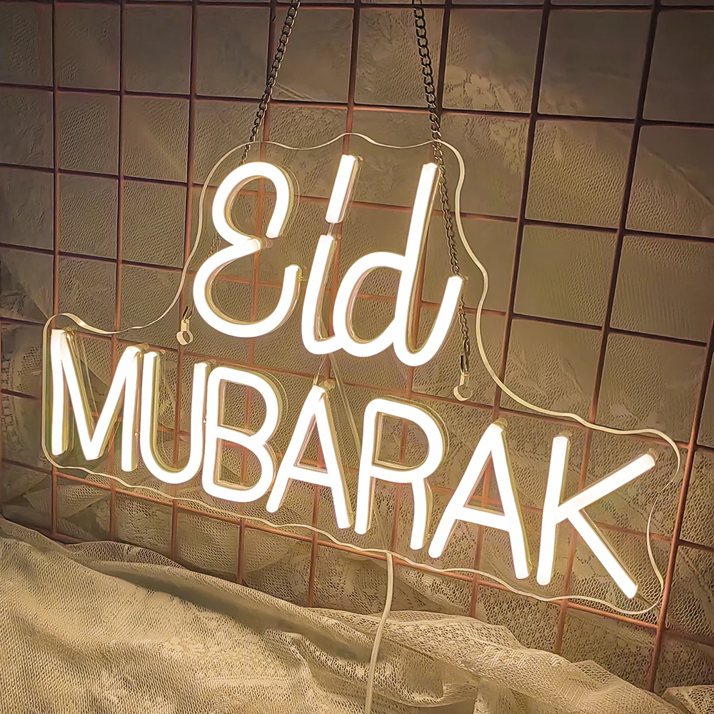 Eid Mubarak Neon Led Sign Ramadan Moon Night Lights Home Party Decoration Room Decor Warm Light Hanging Wall Lamp USB Lighting