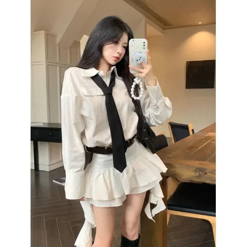 Casual Loose Blouse Dress Early Autumn New Style Slim-fit Girl\'s Dress Slight Strech Vestidos De Noche Juveniles White Dress