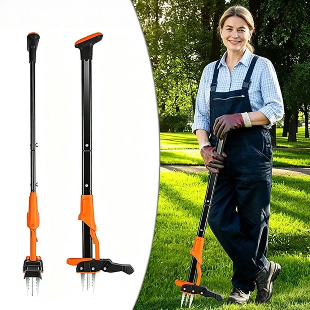 Stand Up Weed Puller Long Handle 4-Claw Weeding Tool Easy-Eject Mechanism Hand Weeder for Garden Lawn Remove Without Bending