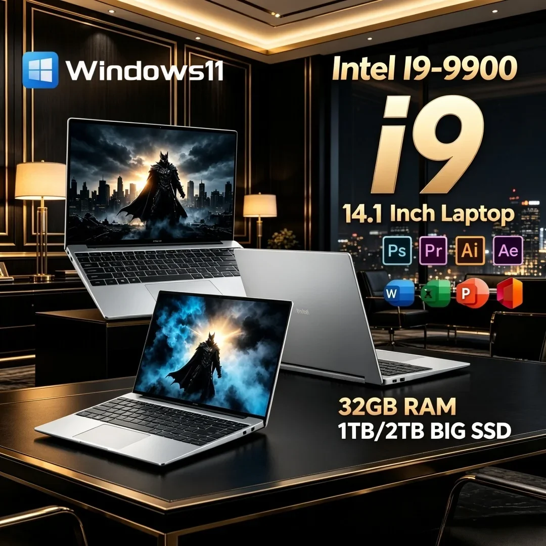14.1 Inch Laptop Top-Rated High Performance Portable New Ultra Slim Intel I9-9900 32GB RAM 1TB/2TB SSD Original Win11