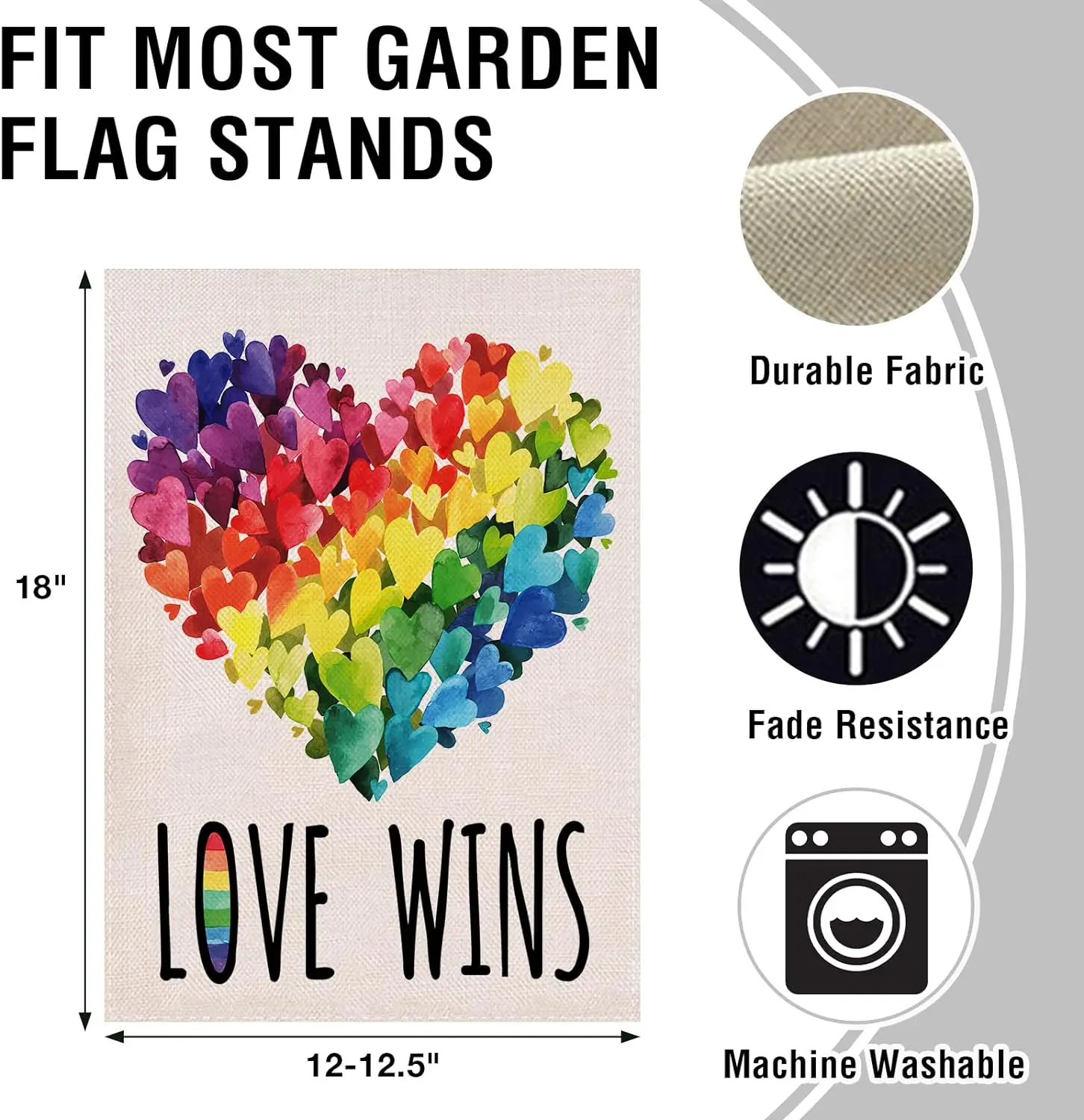 Gay Pride Love Wins Rainbow Small Decorative Garden Flag, LGBTQ Hearts Yard Lawn Outside Pride Month Decor, Lesbian Bisexual Pan