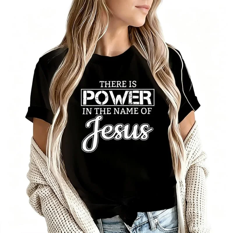 There Is Power in the Name of Jesus Women's T-Shirt 100% Cotton Funny Graphic Short Sleeve Tee Novelty Shirt Casual Crew Neck Top S-5Xl