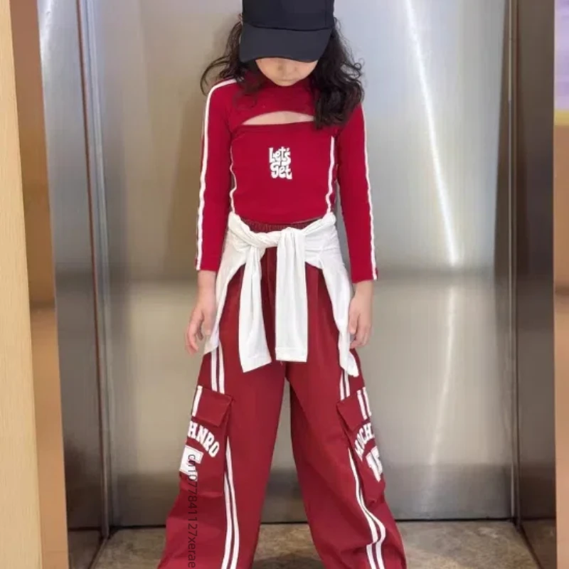Costume da ballo jazz rosso per ragazza, set da ballo di strada per gruppo di ragazze per bambini, top jazz per ragazza per bambini, abito da spettacolo, abito alla moda