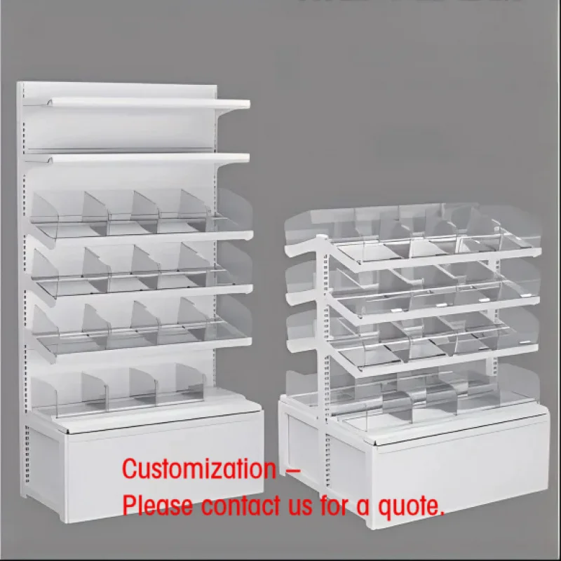 custom.Multi-layer Bulk Snack Shelves with Cabinet, Convenience, Supermarket Island Display Racks, Cabinets