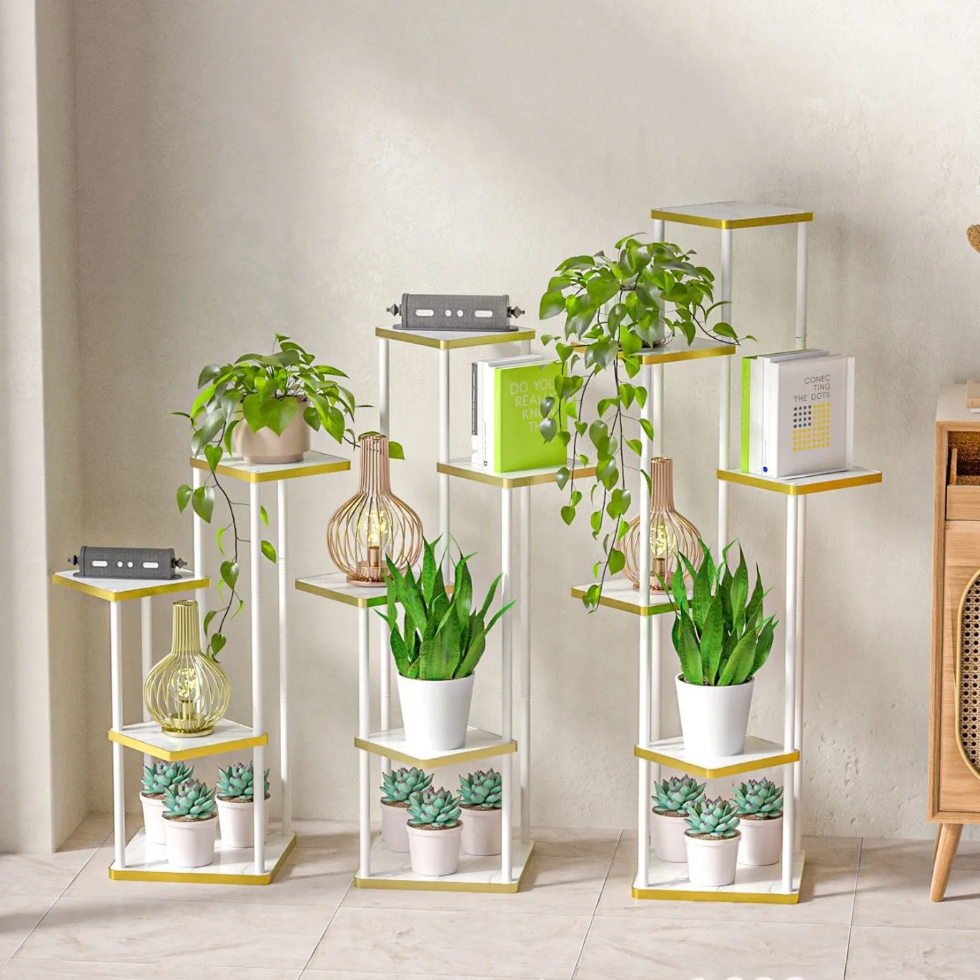 Cross-border Amazon temu high-end plant rack shelf for indoor bedroom kitchen study floor-to-ceiling