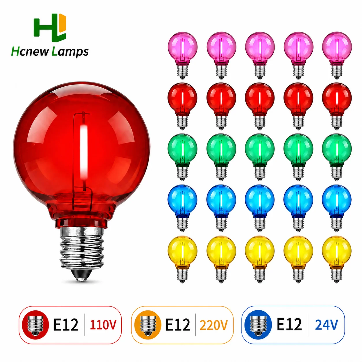 25Pcs G40 Colorful LED Bulbs E12 110V 220V 24V Shatterproof Plastic Globe Replacement Bulbs Patio String Lights Party Christmas