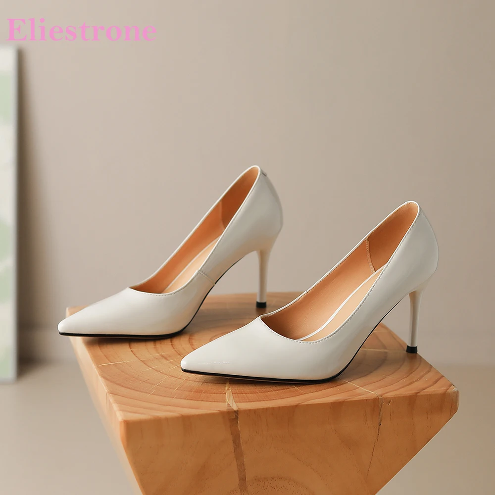 

2025 High Quality Sheepskin White Pink Women Dress Pumps Pointed Toe High Heels Lady Nude Shoes Plus Big Small Size 31 43 47