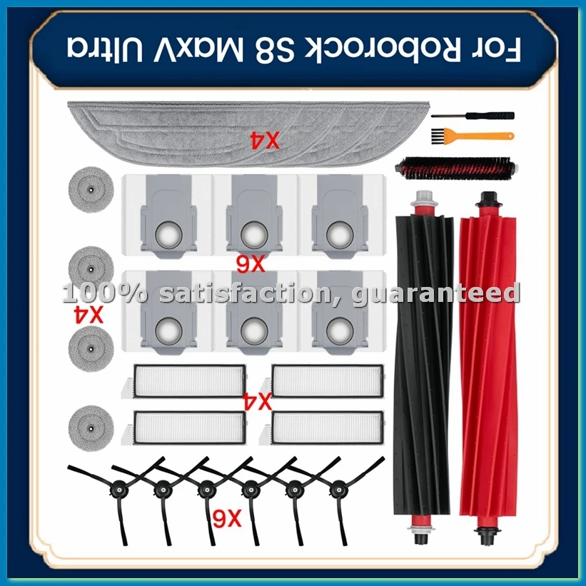 

Accessories Kit for S8 MaxV Ultra Vacuum Cleaner Main Side Brush Hepa Filter Mop Cloth Dust Bags-A63M