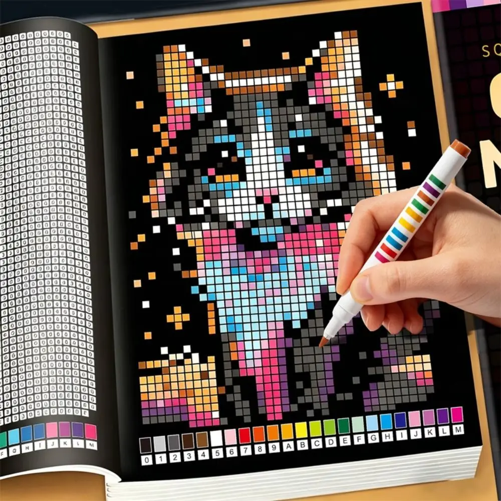 Mystery Mosaics Color By Number Book Number Painting Hand Drawn Pixel Art Activity Book Relaxation Artistic Drawing Workbook