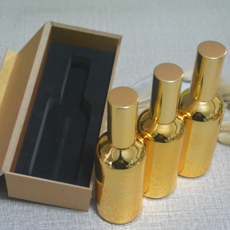 4pcs 100ml High temperature gold plated atomiser spray bottle With wooden box,empty refillable glass bottle, perfume subpackage