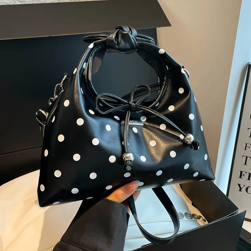 

Women'S Versatile Bag Retro Leather Shoulder Bag Bow Tie Crossbody Bag Niche Polka Dot Handbag For Everyday Casual Gatherings