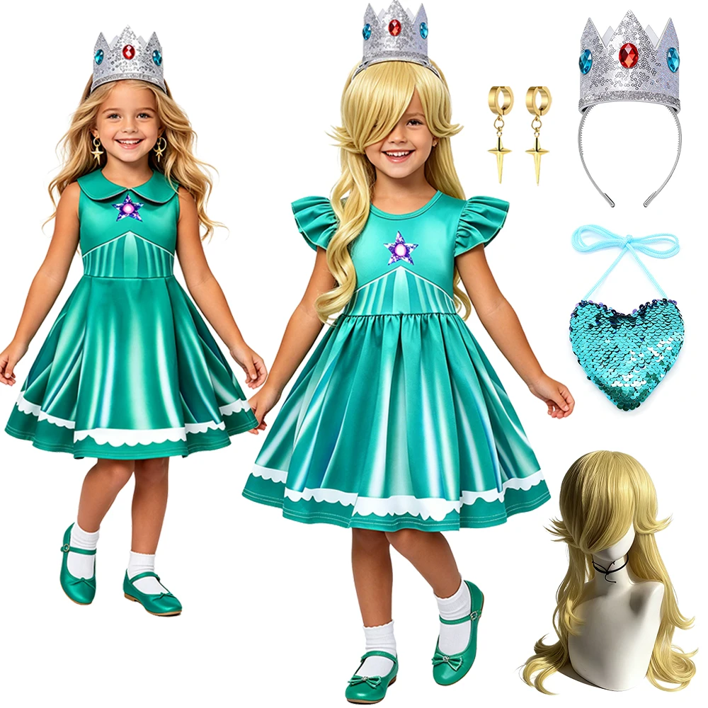 Game Movies Girls Fairy Tale Galaxy Princess Outfit Green Star Fancy Fairy Tale Costume Pageant Fantasy Themed Party Dress Up