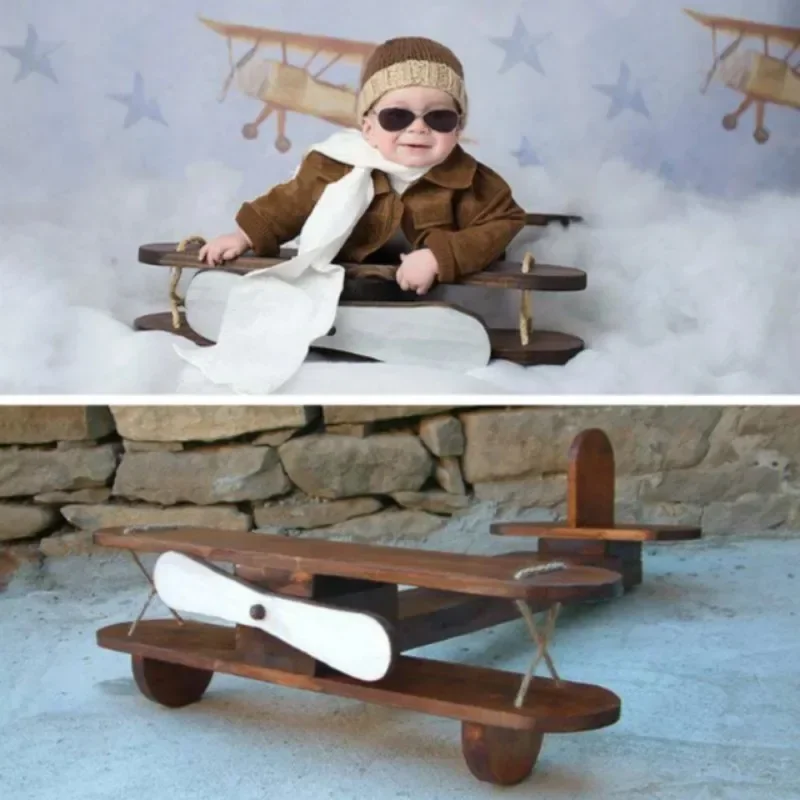 Newborn Photography Props Mini Wooden Plane Chair Posing Prop Baby Shoot Accessories Retro Plane Photo Creative Backdrop Props
