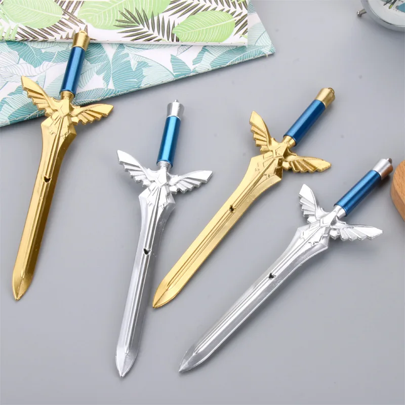 Creative Cartoon Angel Wings Sword Gel Pen Gold Silver Black Ink Pen Student Stationery Writing Office Supplies