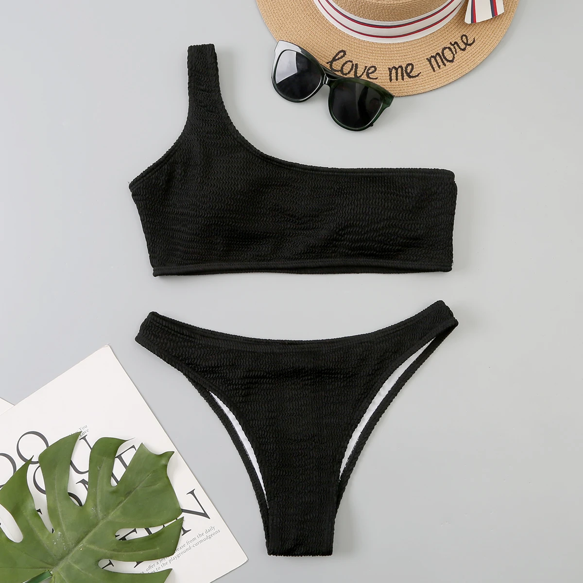 One Shoulder Bikinis 2026 Women Sexy Swimwear Female Brazilian Swimsuit Solid Beachwear Bathers Bathing Swimming Swim Suit