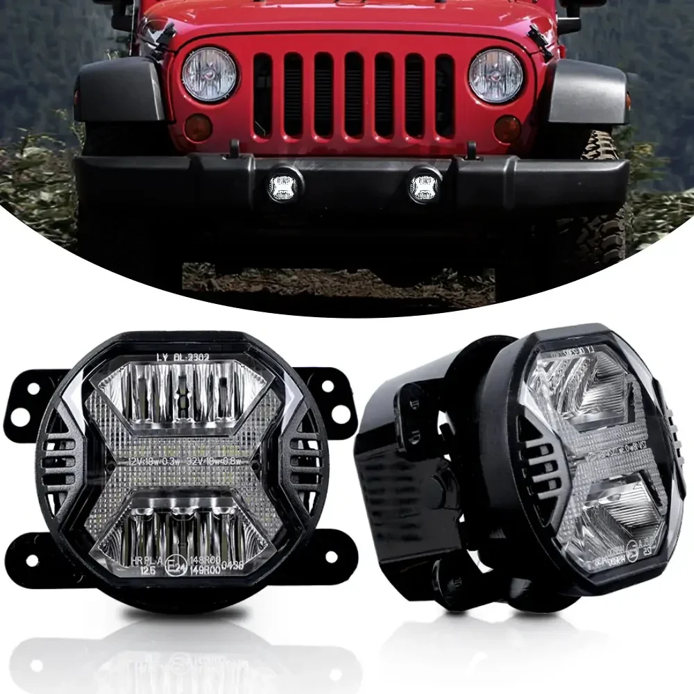 4-inch LED Fog Lights with DRL for Jeep Wrangler JK Unlimited JKU 2007-2018, E-Mark Certified, Adjustable Beam Angle Signal Lamp