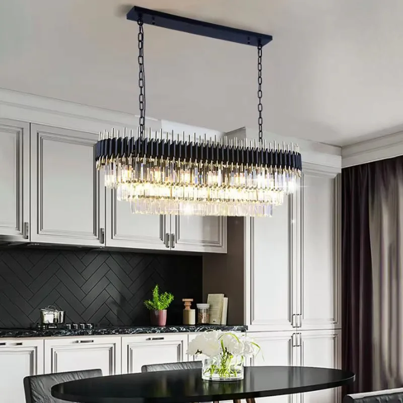 

Modern Kitchen Island Crystal Chandelier For Luxury Dining Room Crystal LED Suspension Lighting Chandeliers Black