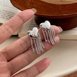 925 Sterling Silver Heart Tassel Stud Earrings For Women Elegant Wedding Engagement Jewelry Accessories Wholesale 2024 Trend