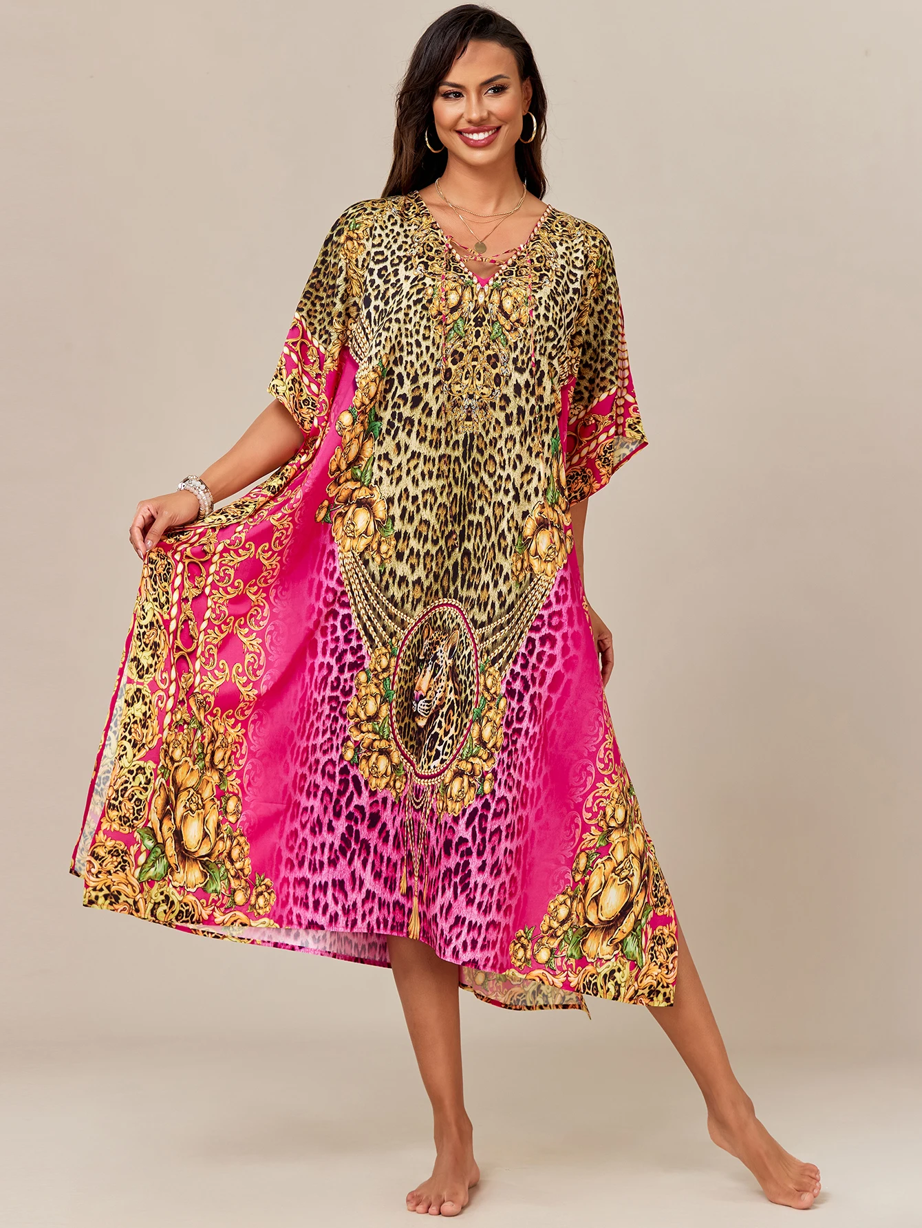 فساتين قفطان نسائية، طباعة ملونة قفطان السيدة روبر، فساتين الشاطئ لتغطية بدلة السباحة