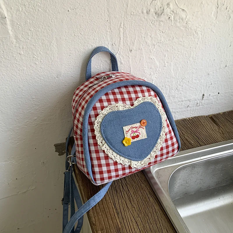Рюкзак в корейском стиле в свежем клетку — повседневная сумка для школьниц в консервативном стиле |   Новая джинсовая сумка через плечо с дизайном Love Heart для прогулок