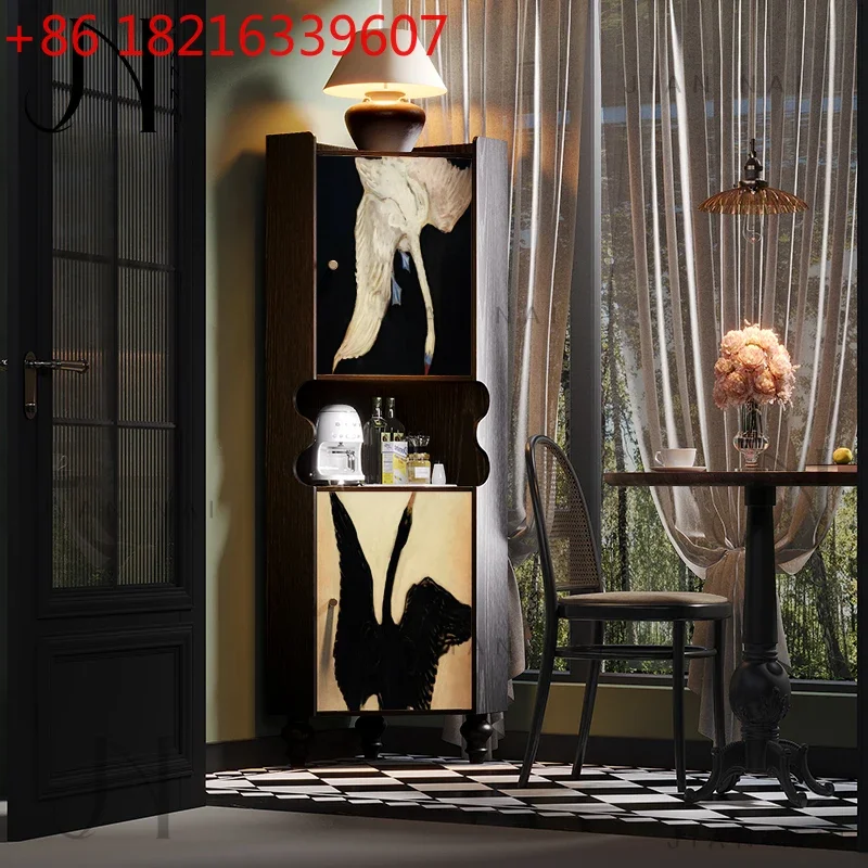TAOFrench retro wind triangle cabinet black and white inverted swan diagram living room storage corner cabinet bedroom