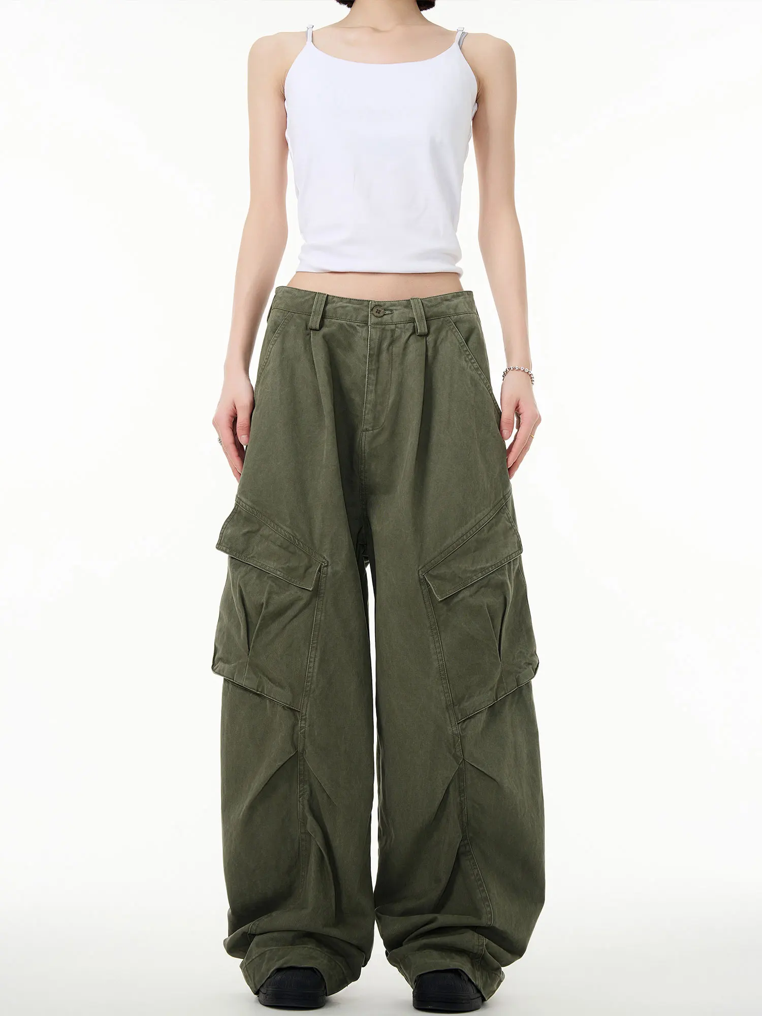 تصميم ريترو أمريكي فضفاض غير رسمي مطوي مستقيم أنبوب السراويل درا عمال بنطلون للنساء جينز واسع الساق l الخصر