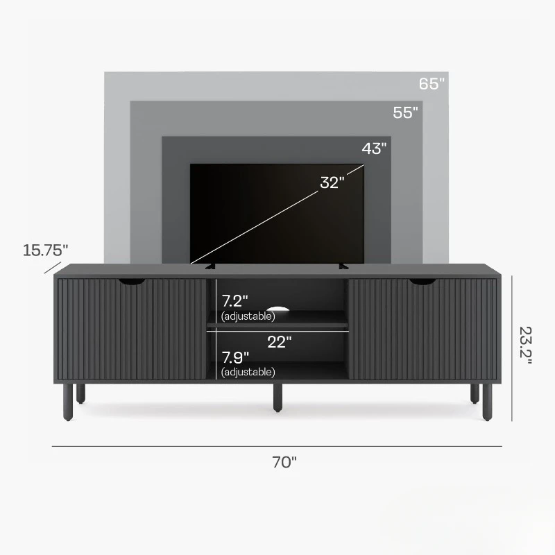 Contemporary Fluted TV Stand  Media Console Entertainment Center with Storage Console Table for Living Room and Bedrooms