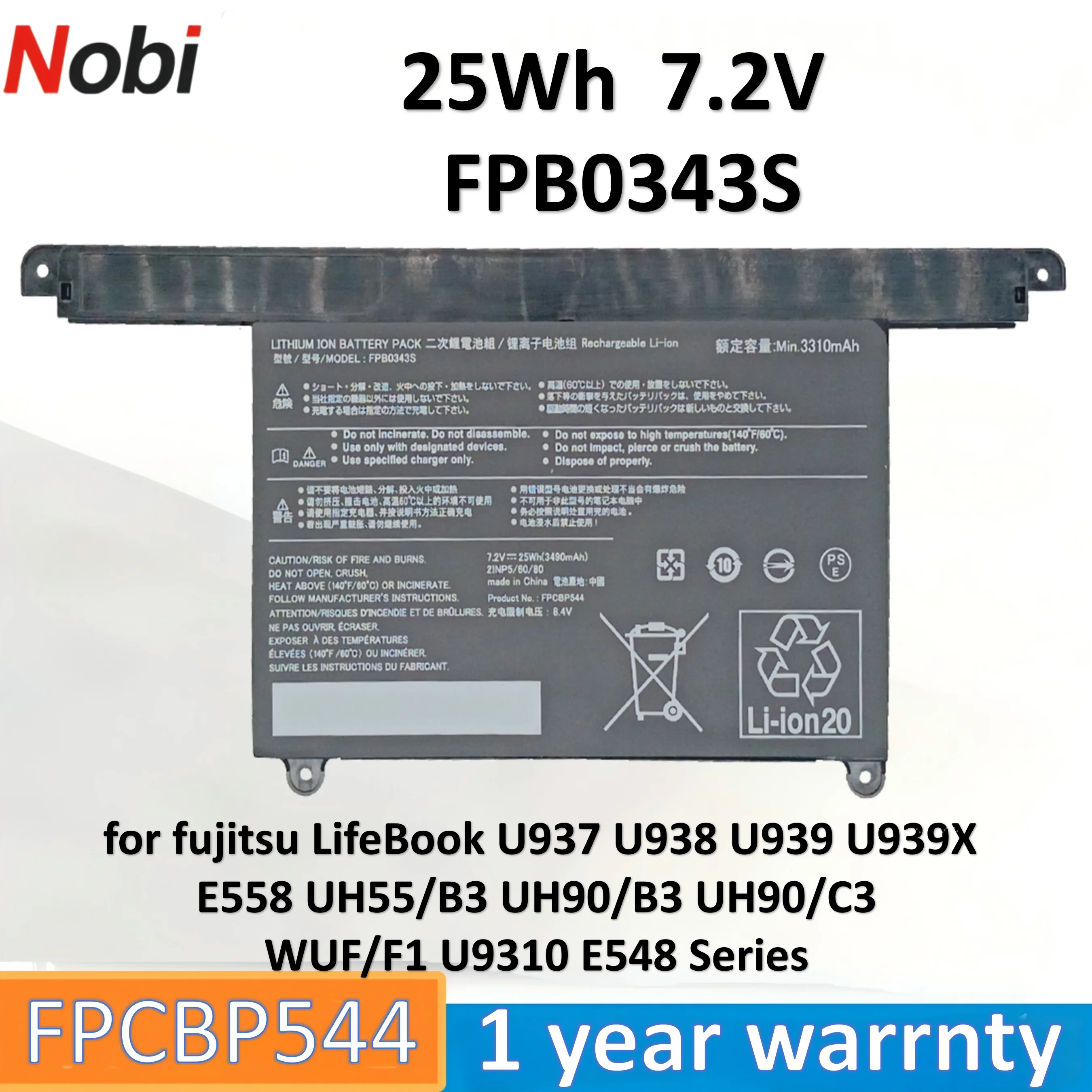 Nobi FPB0343S FPCBP544 FPB0340S FPB0339S CP749821-01 CP777632-01 CP788303-01 battery for Fujitsu LifeBook U937 U938 U939 U939X