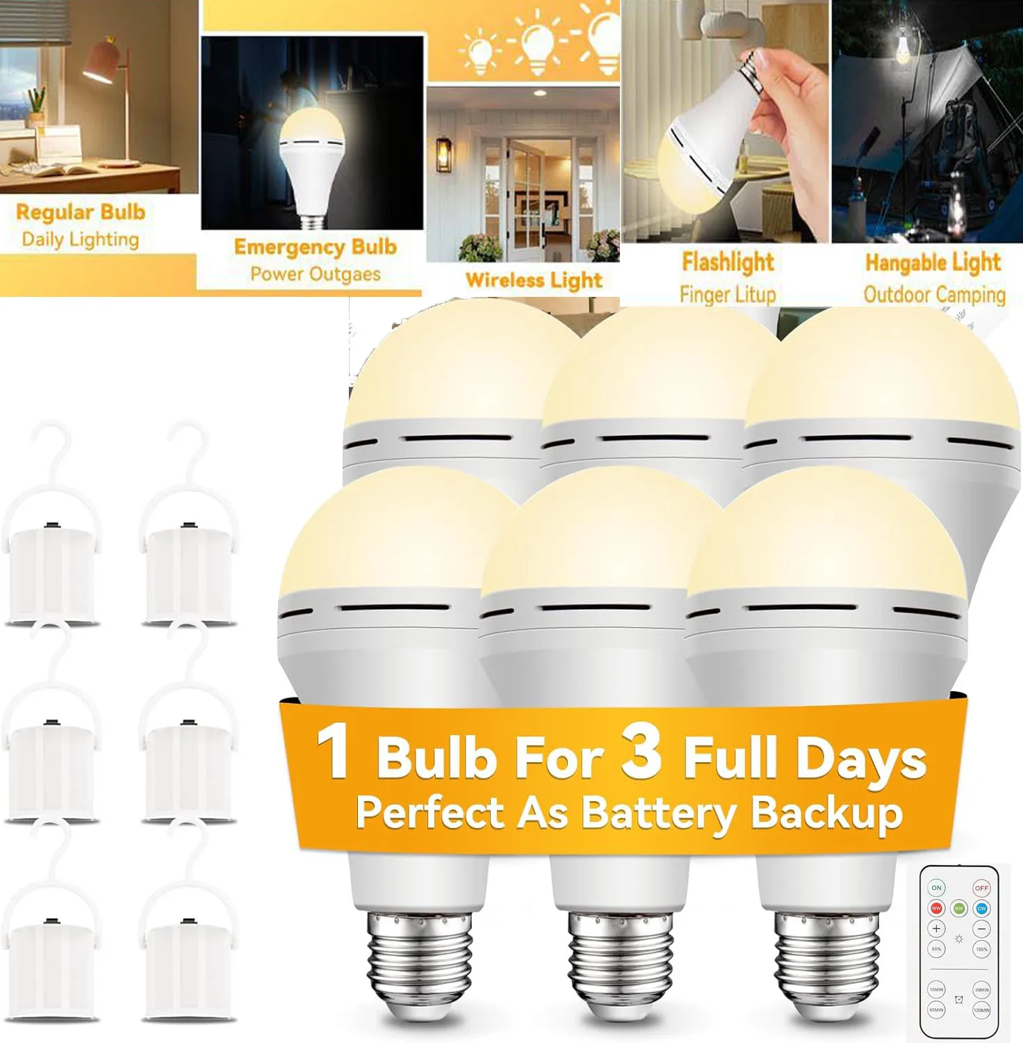 

10W LED Rechargeable Lamp E27 85-265V Emergency Bulb Portable Hanging Camping Lamp 3 Colors For Tent Home Power Outage Lighting