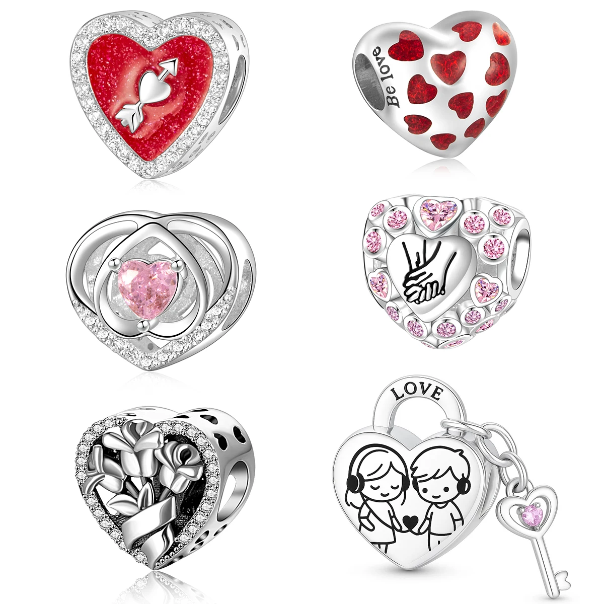 Fit PandoraColorful Zircon Love Beads for Loved Ones Pink and Red Original Pendant DIY Jewelry Original Design Valentine's Day G