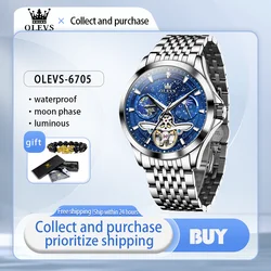 OLEVS Top Brand Men's Watches Business Fashion Automatic Mechanical Wristwatch Waterproof Moon Phase Luminous Dial Watch for Man