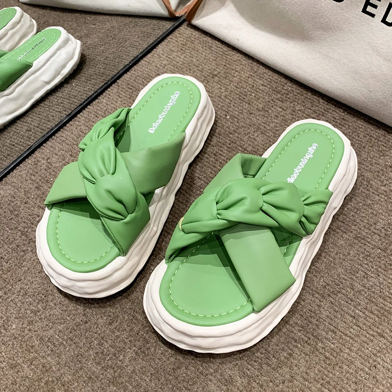 

New Open Toe on Beach Outside Woman Slippers Height Thick Shoes for Women Platform Slides Sandals Casual Soft Mid Heels Shoes