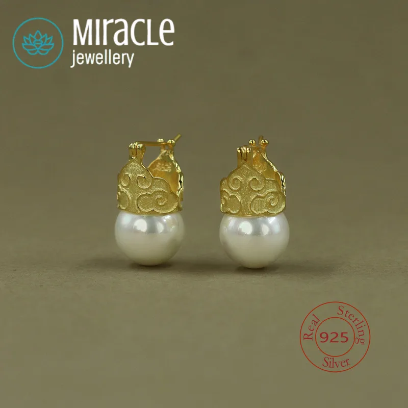 

Чудо-серьги из стерлингового серебра 925, оригинальный дизайн, лунный свет, элегантный стиль, инкрустированный жемчугом, классические серьги с облачным узором и луной