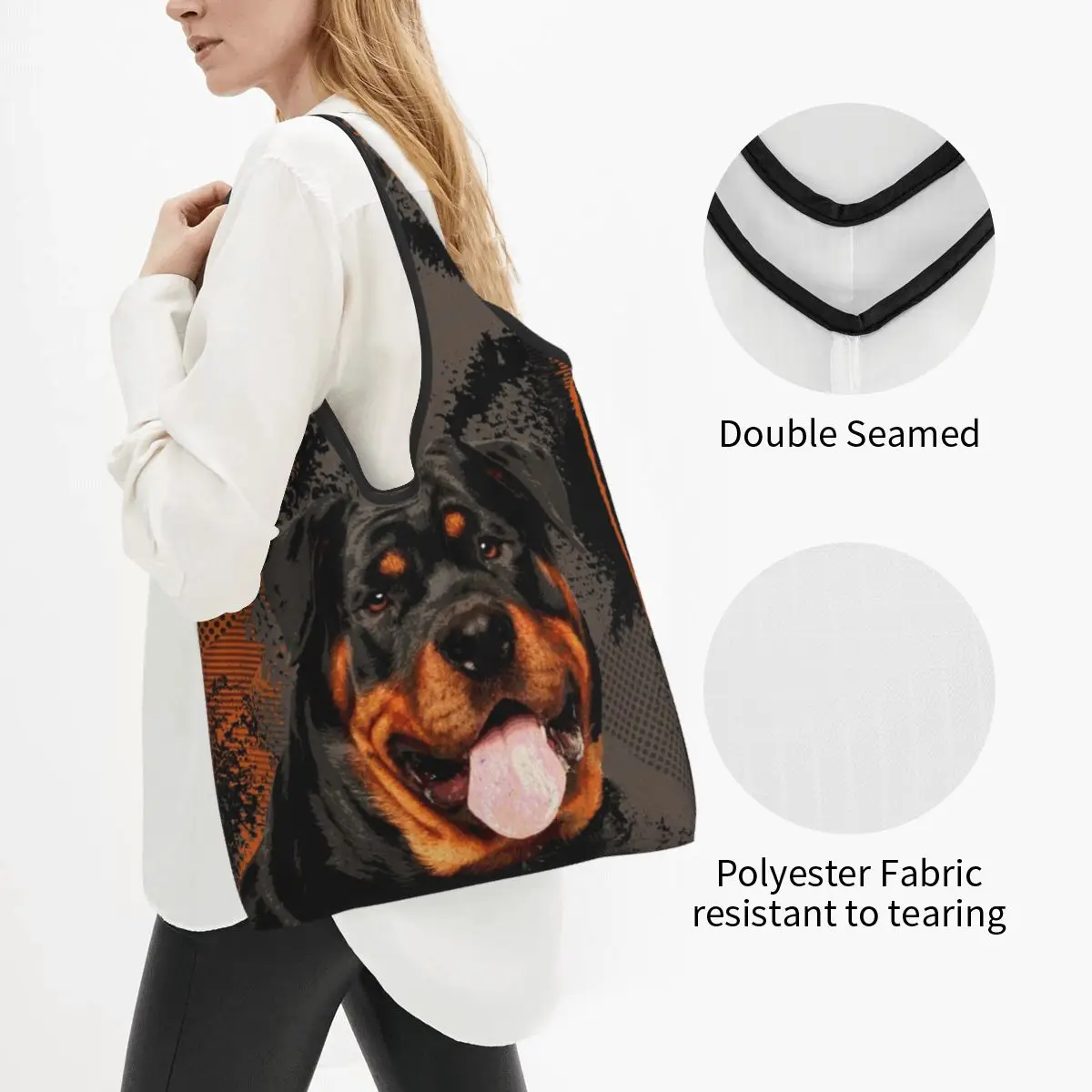 Rottweiler - Metzgerhund Digital Art Portable Tote Shopping Bags Reusable Shopper Bag Grocery Handbag Shoulder Bag