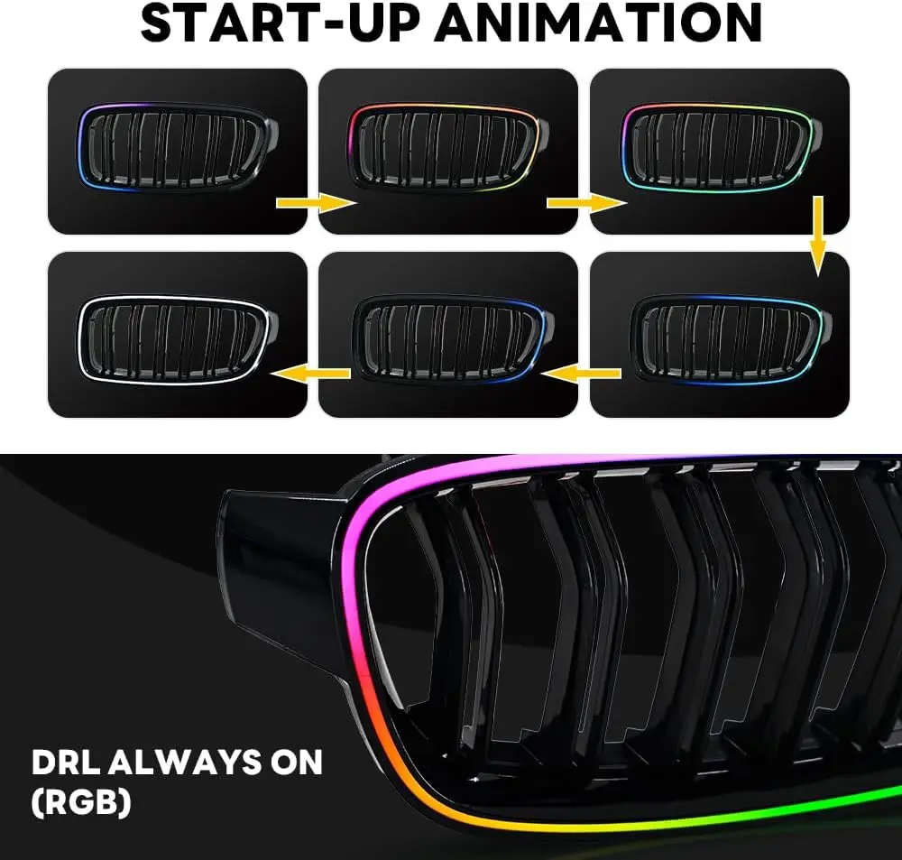 RGB Grille Light for BMW F30 F31 3-Series 320i 328i 328d 330i 335i 330e 340i 2013-2018 with Start-up Animation DRL Multicolor