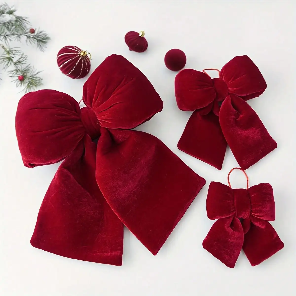 1 Stück Weihnachtsschleife aus Samt, Weihnachtsbaumschmuck, Hochzeitsdekoration, Dekoration für den Urlaub und die Heimatambiente – Detail 5