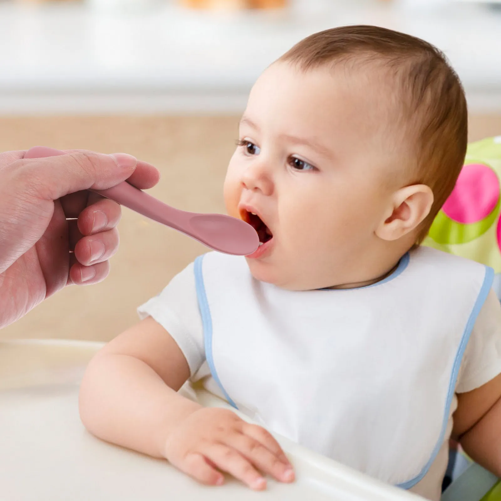 10個入りシリコンベビー用フィーディングスプーン、プレミアム食品グレードの柔らかく曲げられる幼児用トレーニングスプーン、デザート、スープ用