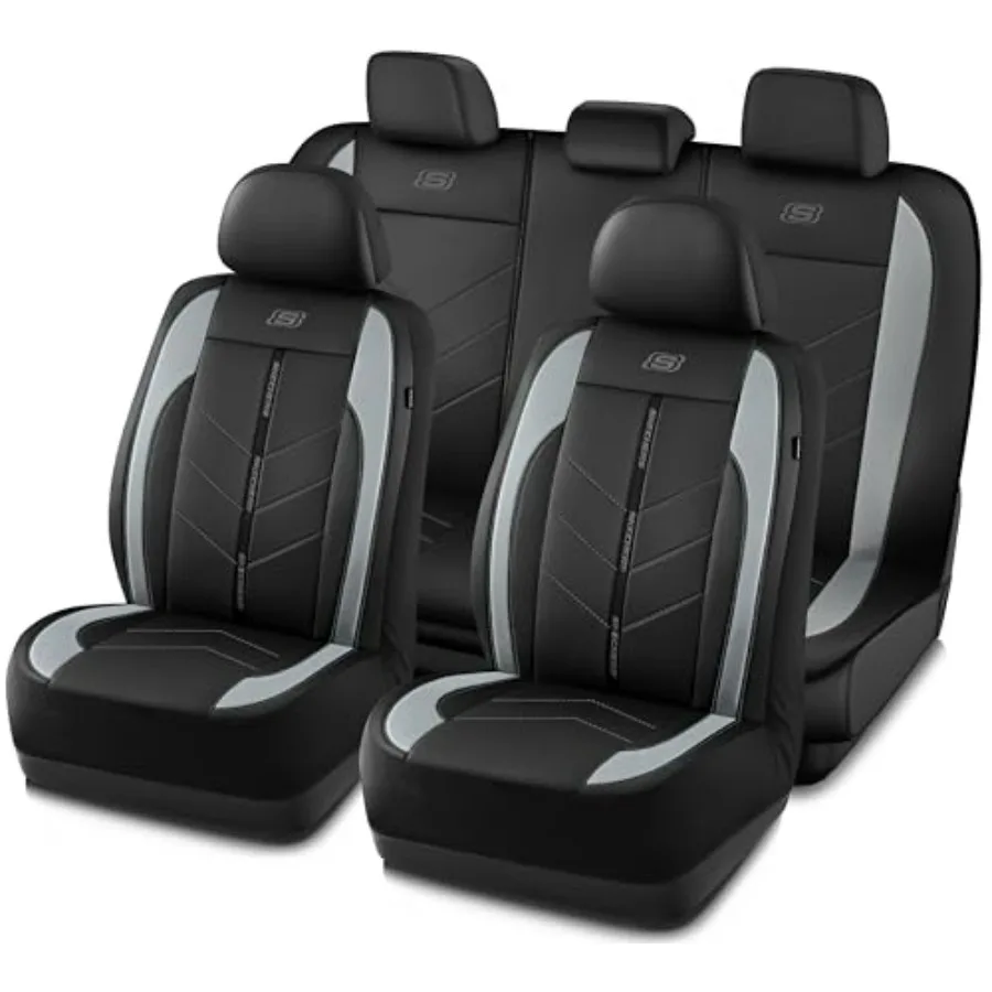 

Чехлы для автомобильных сидений из роскошной искусственной кожи, водонепроницаемые, противоскользящие, полный комплект, серые, автомобильные аксессуары, универсальные, подходят для большинства автомобилей и фургонов.