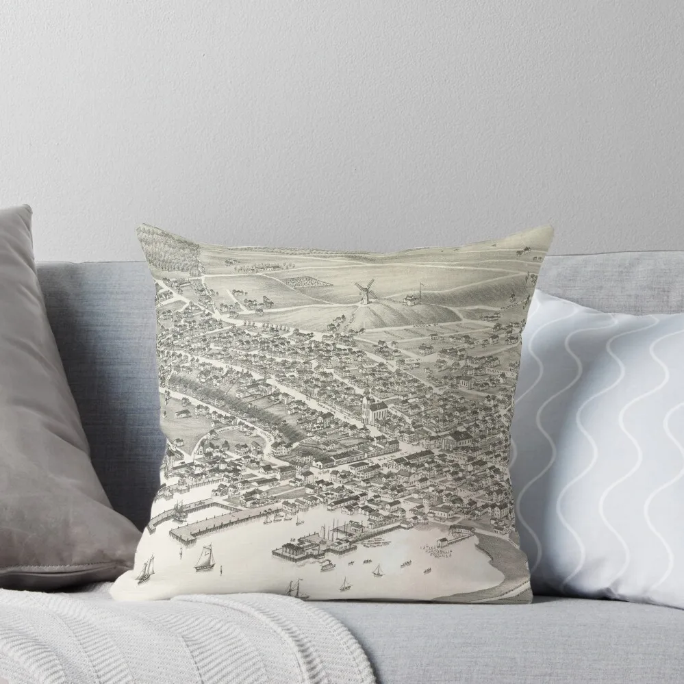 Vintage Pictorial Map of Nantucket (1881) Throw Pillow Bed pillowcases sleeping pillows Pillowcases Cushion Covers Sofa