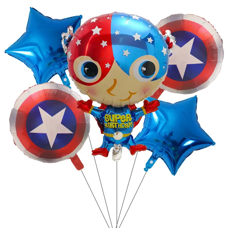 5pcs Avenger SpiderMan IronMan Hulk Cartoon Shaped Foil Balloon Baby Shower Children's Birthday Party Decoration Boy Toy Ball