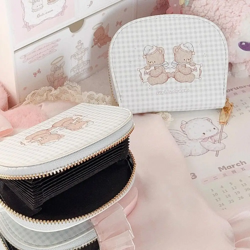 Simpatico sacchetto per carte con orso di buona notte in pelle PU con slot per carte multiple Portamonete Porta carte portatile anti smagnetizzazione Donne Ragazze