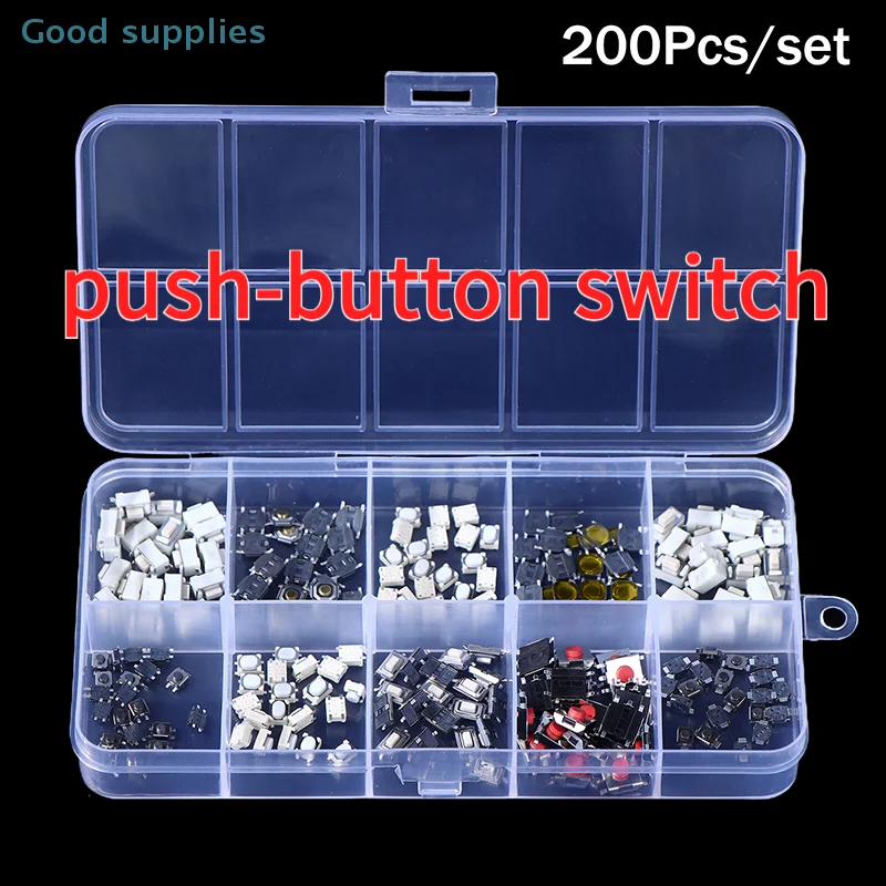 200pcs Durable Car Remote Control Push Button Switches 10 Types Actile Touch Microswitches with Box for Car Keys