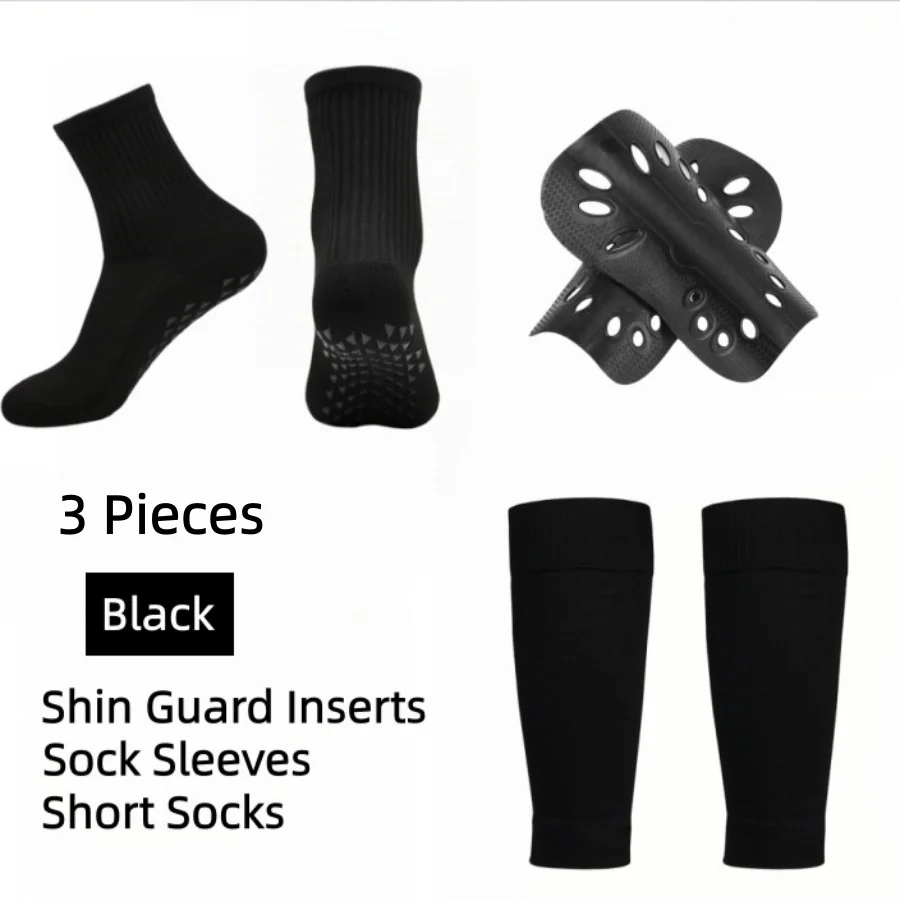 Football Protective Gear Set Men Non-Slip Grip Short Socks with Breathable Calf Sleeves Insertable Pads Soccer Training