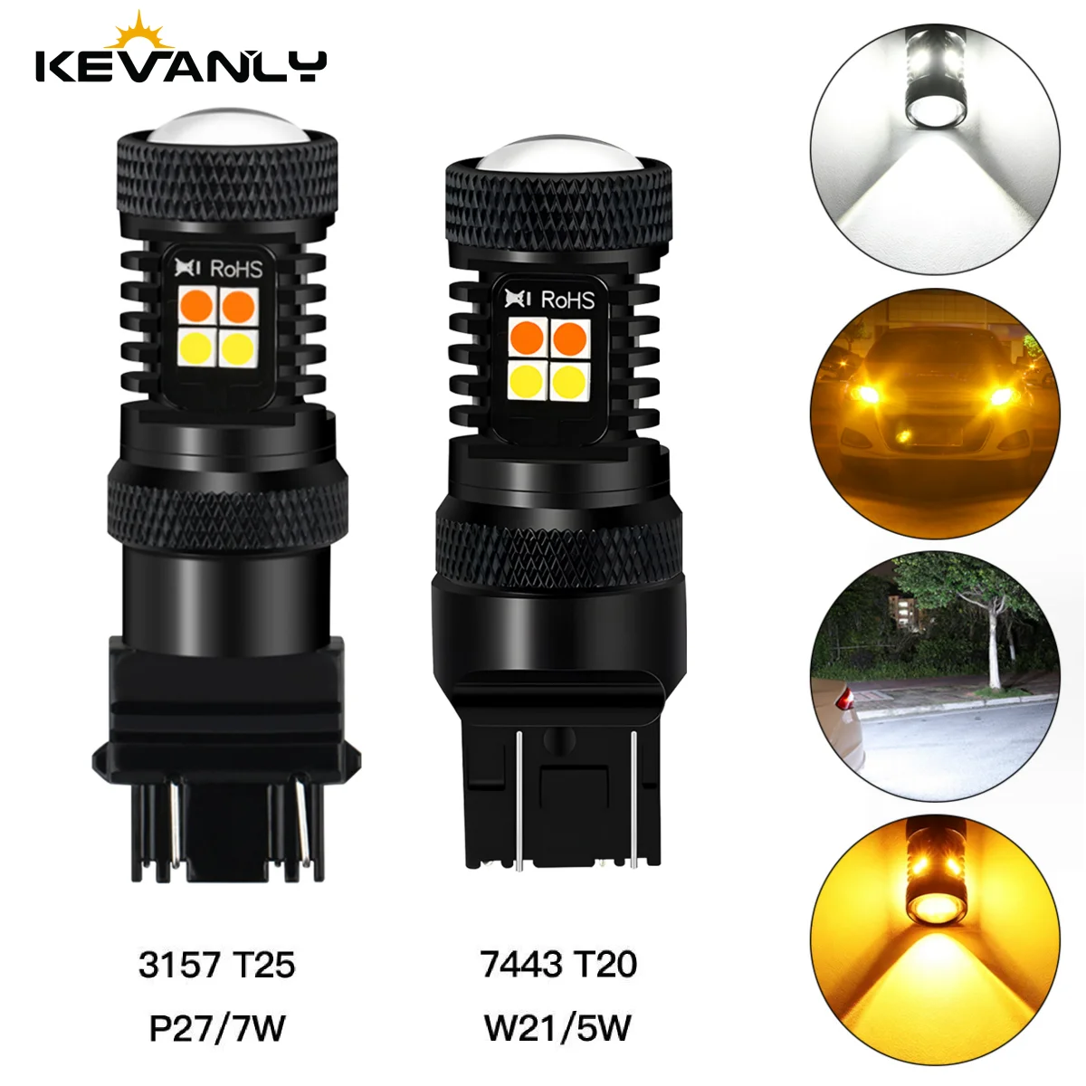 2Pcs 3157 LED T20 7443 W21/5W Car Brake Turn Signal Bulb White Yellow Dual Filament Hi/Lo Beam Car Tail Light 12V Stop Lamp
