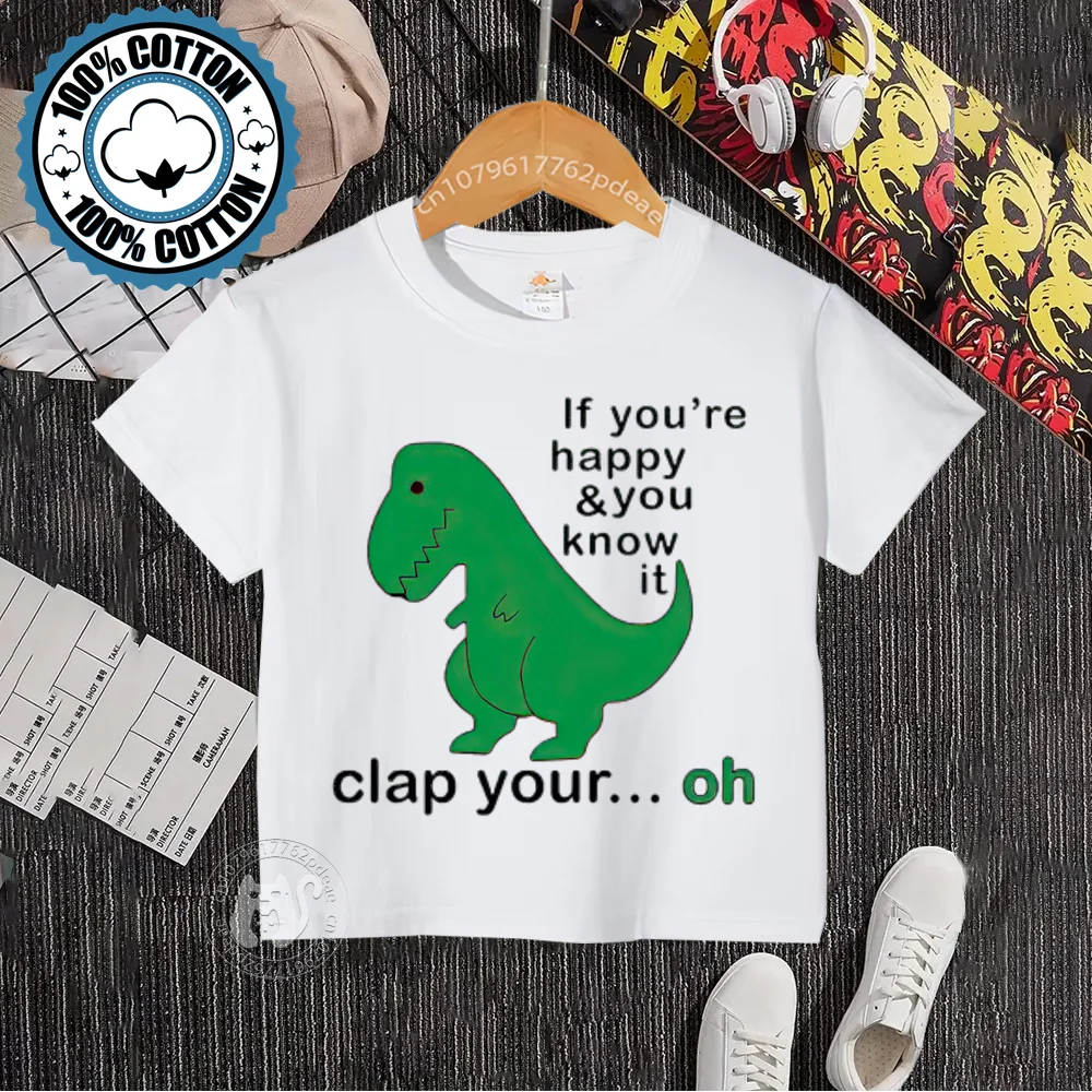 Summer crewneck kids 100% cotton T-shirt Boys Girls Outdoor Green Dinosaur comfortable casual top Cotton T-shirt teen hip hop st