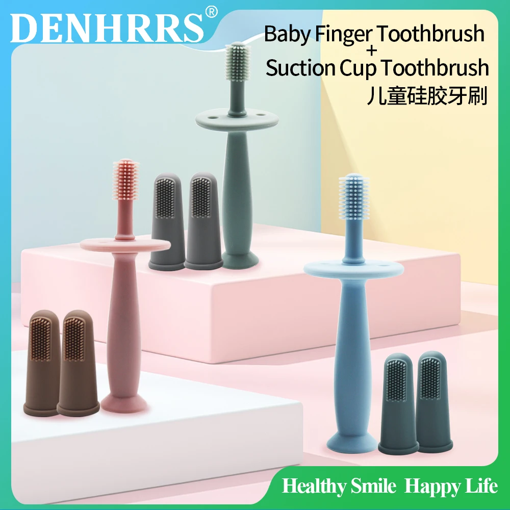 1Pc Baby Finger Toothbrush and Suction Cup Toothbrush Soft Silicone Cleaning Toothbrush For Kids